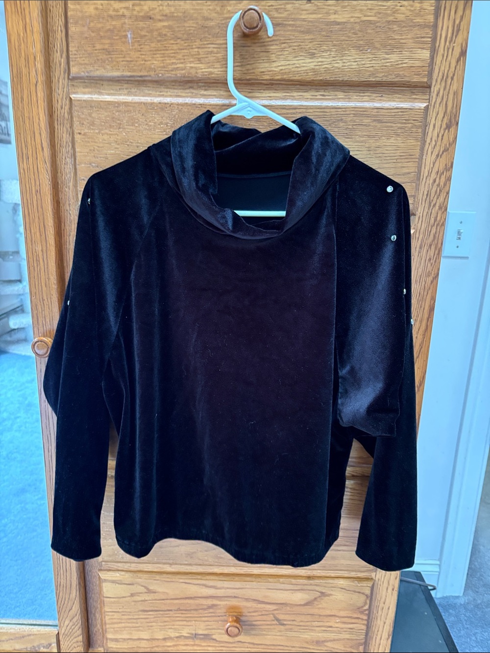 Source Unknown Black Velvet Cowl Neck Sweater with Shoulder Studs
